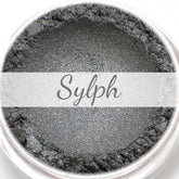 Vegan mineral eyeshadow duo in sylph silver and metallic dark gray with sleek compact packaging