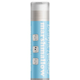 Lip balm tube with light blue label, white text "Marshmallow" and Delight Naturals branding, for lips