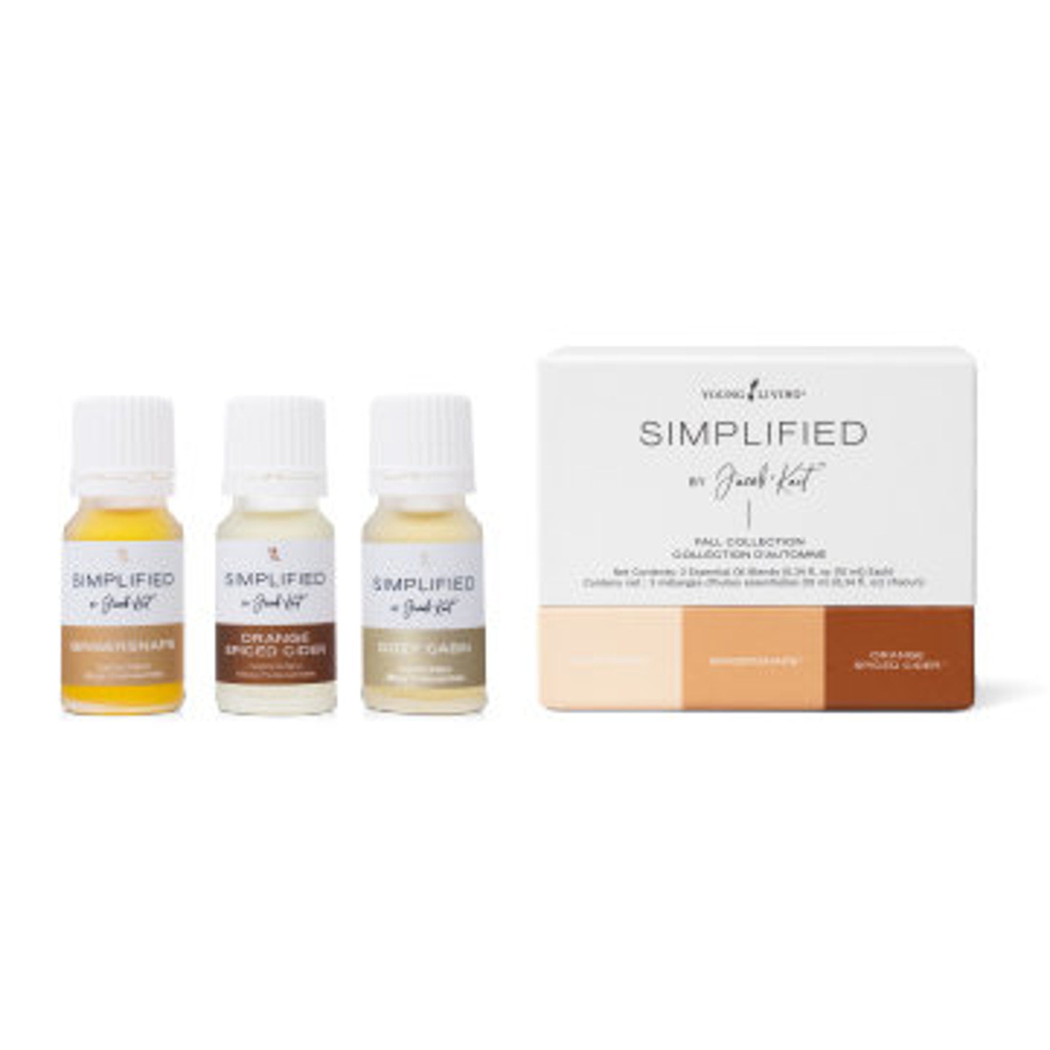 Essential oil blends in yellow, brown, and beige bottles with Young Living and Simplified text