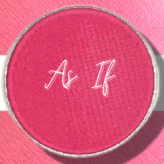 Pink eyeshadow compact with silver rim and "As If" text on pink background
