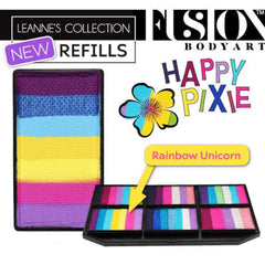 Face paint refills with rainbow color palette, Fusion Body Art brand, for body art use