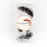 False eyelashes, black synthetic lashes in a clear plastic case, Primroselash branding visible