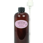 Rose water spray bottle, brown glass, white pump, Dr Adorable label
