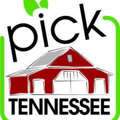 Pick Tennessee logo with red barn, black text, and green border