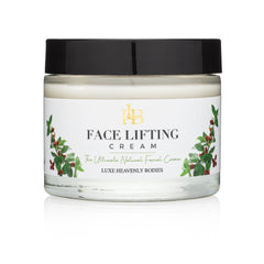 Face lifting cream jar with black lid and white label, floral accents, Blackbloxie-LHBSKIN