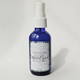 Toner spray bottle, blue glass with white spray top, JRaincloud Organics label