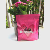 Eye makeup palette pink Hershey's KISSES x GLAMLITE packaging with heart design and brand name visible