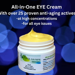 Eye cream jar with yellow cream, white jar, and Annimateo label