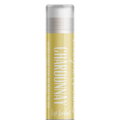 Lip balm tube with yellow and white label, Delight Naturals Chardonnay text, and clear cap