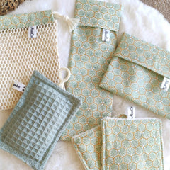 Close-up of washable bamboo sponge with textured surface and natural fibers for gentle skincare cleansing