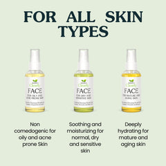 Face cleansing oil bottles with white spray tops, yellow liquid, and brand text for oily skin