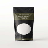 French clay yellow bag, black pouch with white oval, Argiletz product packaging