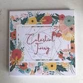 Eyeshadow palette floral print box with "Celestial Fairy" text and colorful flowers