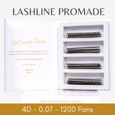 4D Promade Fans, dark gray synthetic lash fans in white box, August Lashes brand