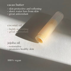 Lip balm tube with yellow balm, clear plastic tube, and white background