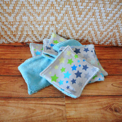 Cloth baby wipes with blue, green, gray star pattern and soft texture