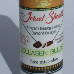 Face mist bottle with white, brown, and gold label, "Jewel Sheath" text, for skin care