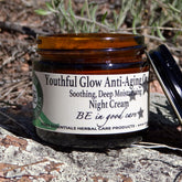 Minimalist white jar of zero waste night cream with gold lid and sustainable branding on matte label