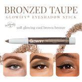 Eyeshadow stick with bronzed taupe color, white tube, and GLOWIFY brand name