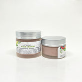 Luxurious amber glass jar of vegan oat face cream with camwood, gold lid, and minimalist label