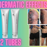 Cellulite lotion, two white tubes, silver accents, "ageLOC Dermatic Effects" text visible, with before/after photos