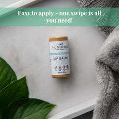 Lip balm tube with brown cardboard, white label, and JNL Naturals text, shown on a white surface
