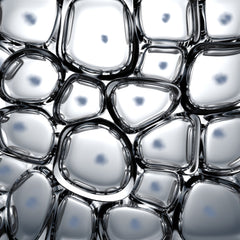 Abstract silver cell-like shapes with glossy finish and dark border detail