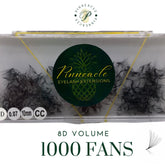 False eyelash extensions, black fans in clear container, Pinnacle brand logo