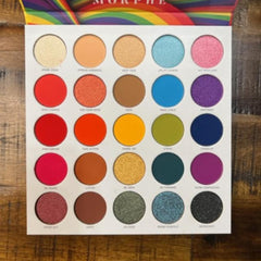 Eyeshadow palette with multiple colors, round pans, and Morphe branding on top