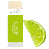 Lip balm tube with lime slice, green and white packaging, SkinCraft Organics brand