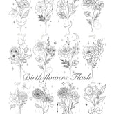 Main product view of 12 Birth Flower Tattoo Designs with Commercial License
