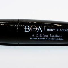 Eyebrow enhancer product, black cylindrical container with white text, A Zillion Lashes brand name visible