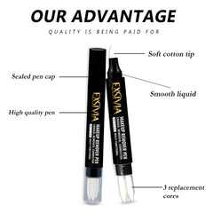 Makeup remover pen with black and gold EXSIVIA branding, soft cotton tip, and replacement cores