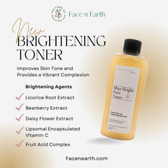 Toner bottle with yellow liquid, black cap, and Max Bright label, for skin care