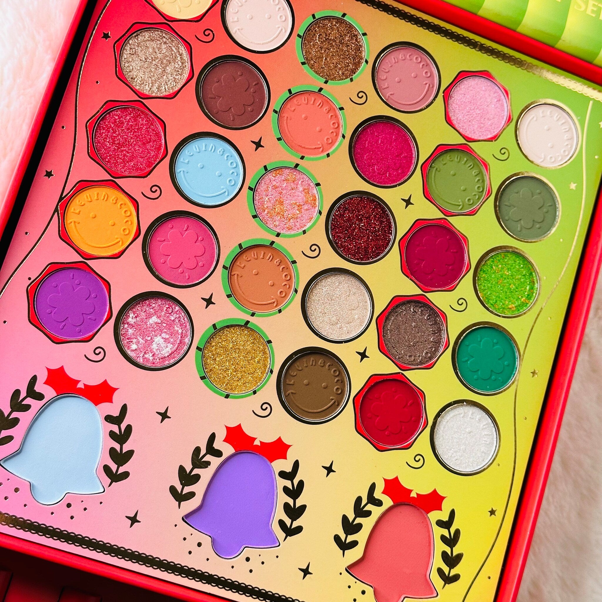 Bells Makeup Eye Shadow Set featuring six vibrant matte and shimmer shades in a sleek black compact