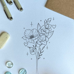 Detailed close-up of 12 Birth Flower Tattoo Designs with Commercial License