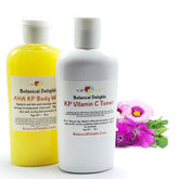 Body wash bottle with yellow liquid, white cap, and Botanical Delights label