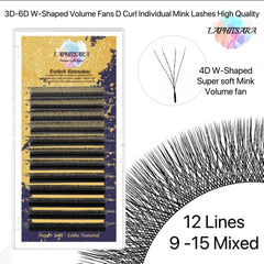 Mink lash extensions with black lashes and LAPHITSARA branding, arranged in rows with length labels