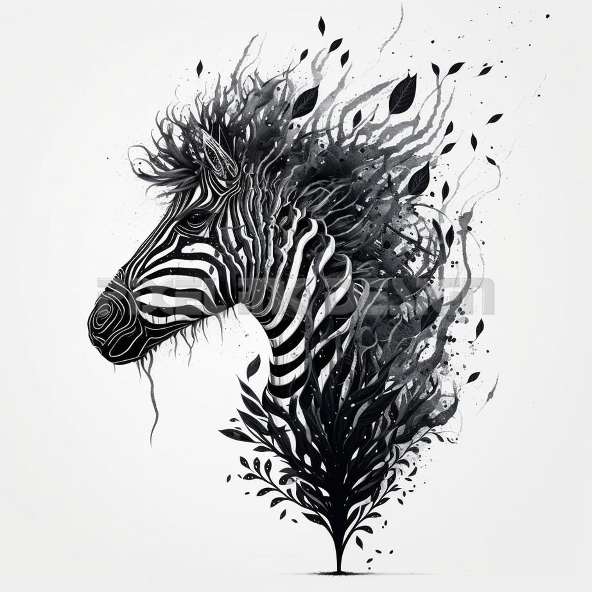 Main product view of High-Resolution Zebra Tattoo Design PNGSVG Transparent Printable Stencil