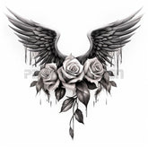 High-resolution PNG/SVG file of delicate roses and wings tattoo stencil for skin-safe temporary application