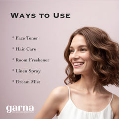 Ways to use text with woman smiling, wearing white top, and brown wavy hair, garna brand logo visible