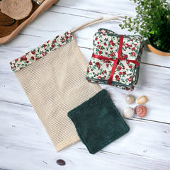 Luxurious white skincare wipes in soft cotton-bamboo blend, folded neatly in sleek black packaging