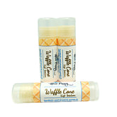 Waffle cone lip balm with clear cap, yellow and orange pattern, Blue Poppy brand