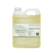 Massage oil blend in a yellow plastic jug with white handle and cap, Organic Pure Oil label