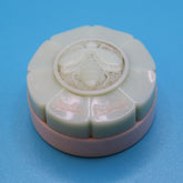 Cream eyeshadow compact, pale green and pink, bee design, Yardley England text