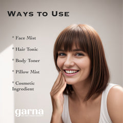 Ways to use skincare, smiling woman with brown hair and white top, garna skin care logo visible