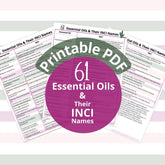 Essential oils chart with pink and white text, Gracefully Gnarled Ella brand, printable PDF format