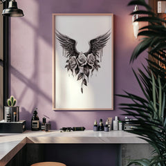 Detailed close-up of Roses Wings Tattoo Art - High-Res PNGSVG for Skin-Safe Stencils