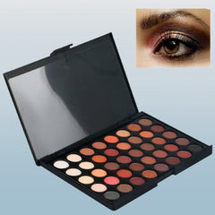 Open rectangular palette displaying 40 vibrant eyeshadow shades in matte, shimmer, and metallic finishes arranged in rows