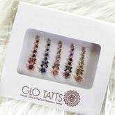Multi coloured face gems bindi with crystal gems in a row, GLO TATTS brand